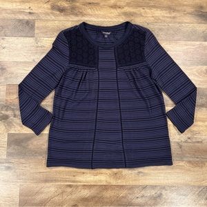 Lucky Brand Womens Shirt Black Long Sleeve Semi Sheer Lace Top